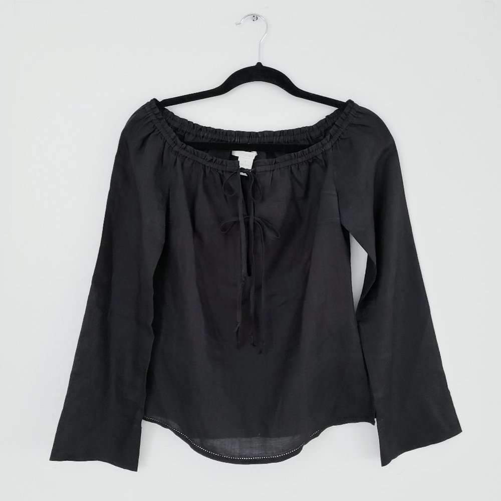 H&M Classic Chic Black Blouse in Linen Style (Size 4)